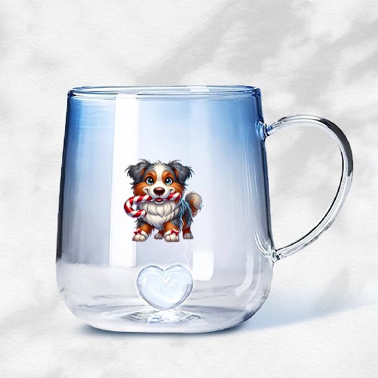 Cute Christmas Dog Australian Shepherd Gradient Glass Mugs