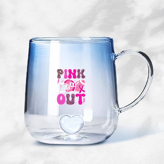 Pink Out Breast Cancer Football Mom Girls Women Gradient Glass Mugs