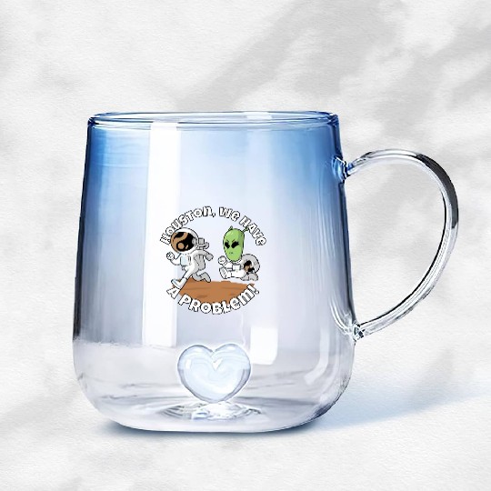 Houston, we have a problem! Funny alien Gradient Glass Mugs