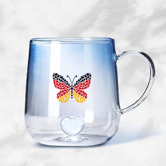 Cute butterfly hearts Germany flag football fan Gradient Glass Mugs