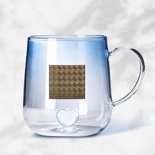 Greek Meander Key Squares Pattern Brown Gradient Glass Mugs