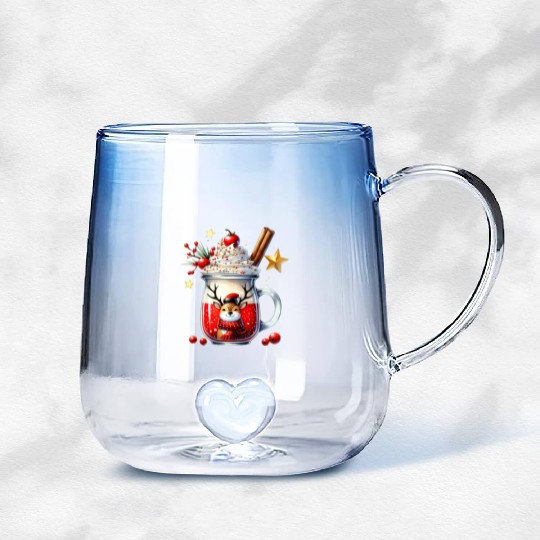 Christmas Drink Coffee Reindeer Gradient Glass Mugs