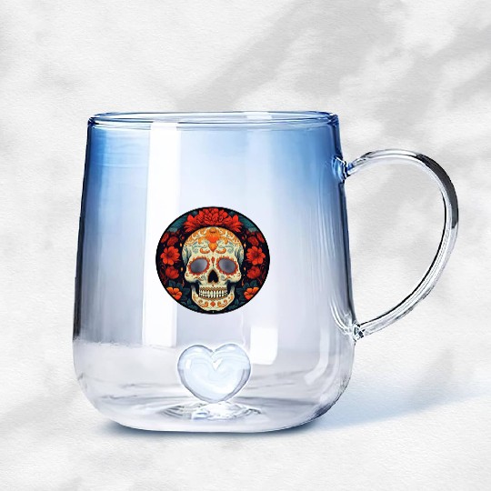 Black Colorful Dia De Los Muertos Gradient Glass Mugs