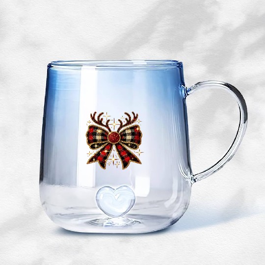 Christmas Reindeer Bow, Merry Christmas Gradient Glass Mugs