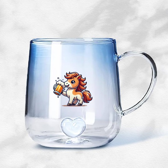 Cute Pony Drinking Beer 3 Gradient Glass Mugs