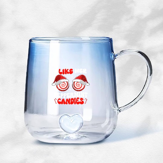 I Like Her Peppermint Candies Couples Christmas Gradient Glass Mugs