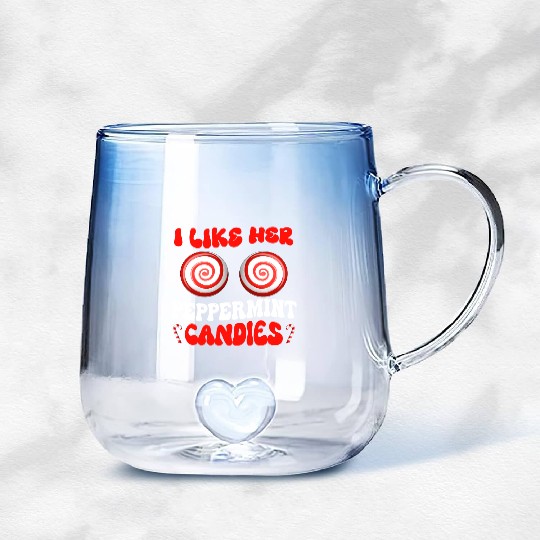 I Like Her Peppermint Candies Couples Christmas Gradient Glass Mugs