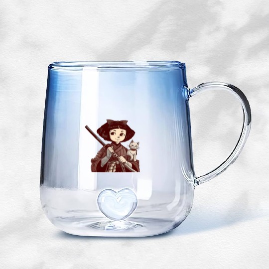 Chibi Samurai Warrior Cat Companion & Blossoms Gradient Glass Mugs