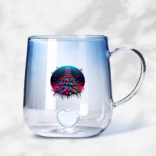 Neon Graffiti Christmas Tree with Bold Spray Paint Gradient Glass Mugs