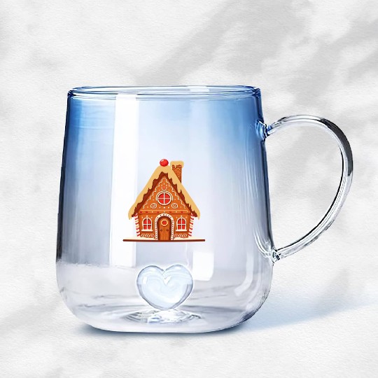 Festive Gingerbread House Print Gradient Glass Mugs