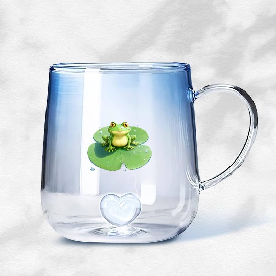 Cheerful Frog on Lily Pad Gradient Glass Mugs
