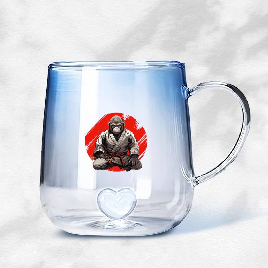 Karate Judo Monkey Chimpanzee Martial arts Gradient Glass Mugs