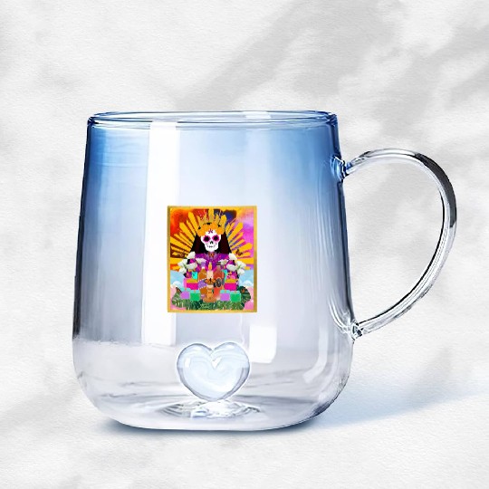 Rainbow Butterfly Santa Muerte Gradient Glass Mugs