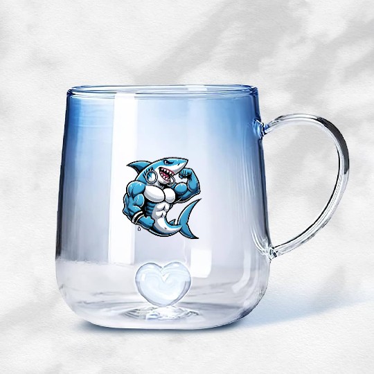 Muscular Shark women - Cool Cartoon Design Gradient Glass Mugs