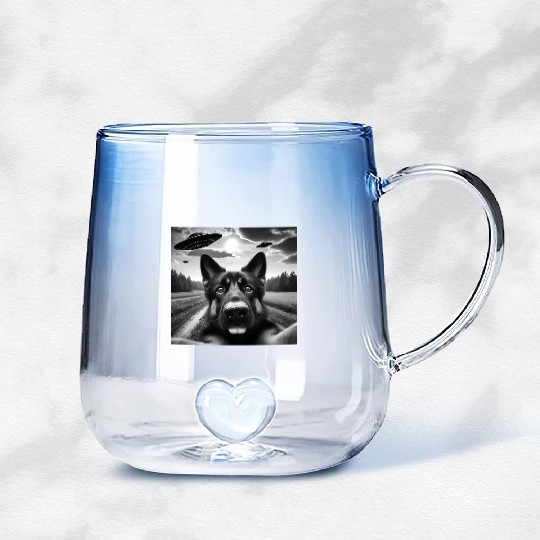 German2 Shepherd Funny GSP Selfie with UFOs Weird Gradient Glass Mugs