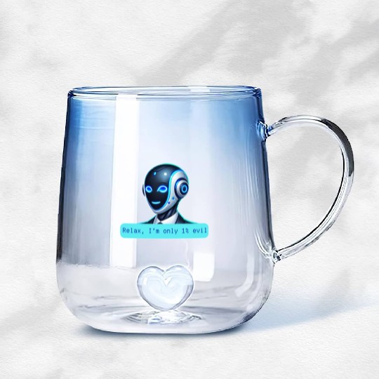 Relax I'm Only 1% Evil Funny AI Robot Design Gradient Glass Mugs
