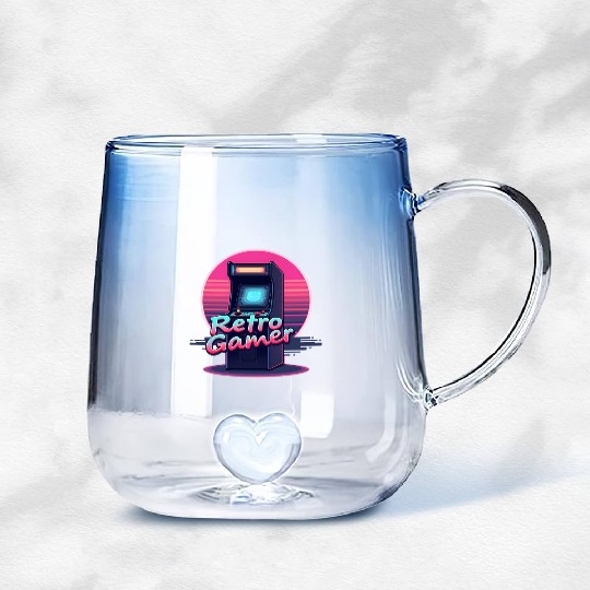 retro gamer in retro style oldschool gamer Gradient Glass Mugs