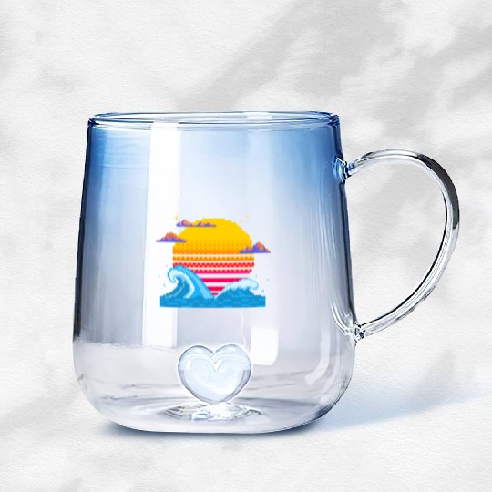 Pixel Sunset Horizon Gradient Glass Mugs