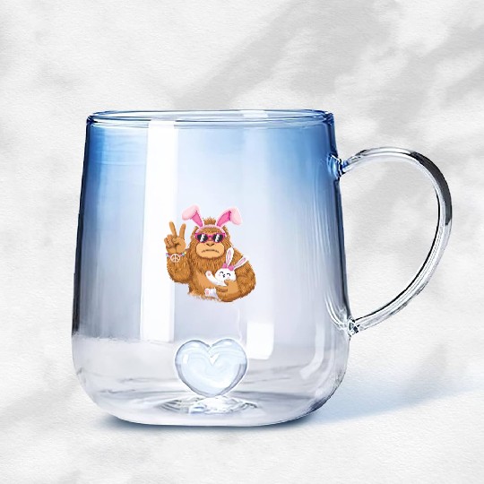 Bigfoot And Bunny Happy Easter Gradient Glass Mugs