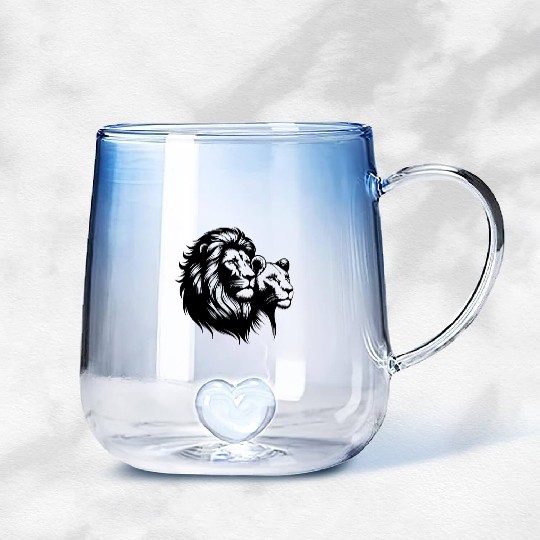 Elegant Lion Couple Portrait Style Gradient Glass Mugs