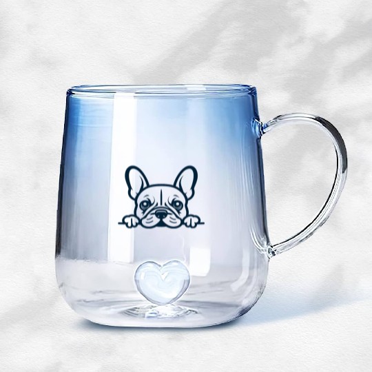 French Bulldog Frenchie Sweet Face Blue Gradient Glass Mugs