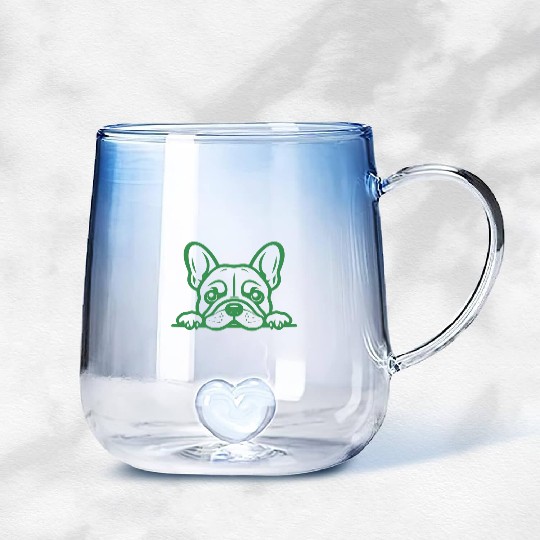 French Bulldog Frenchie Sweet Face Green Gradient Glass Mugs