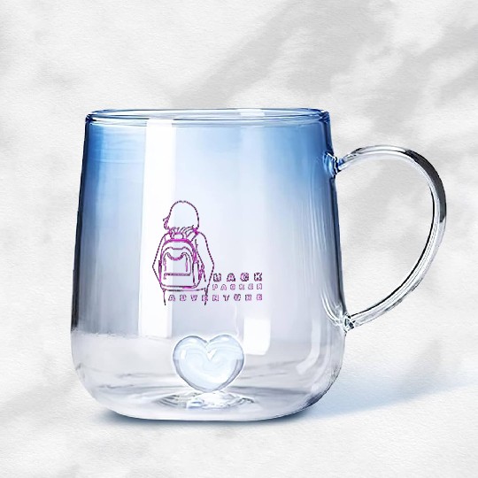 Neon Backpack Adventure Illustration Gradient Glass Mugs