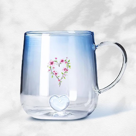 Heart-Shaped Rose Gradient Glass Mugs