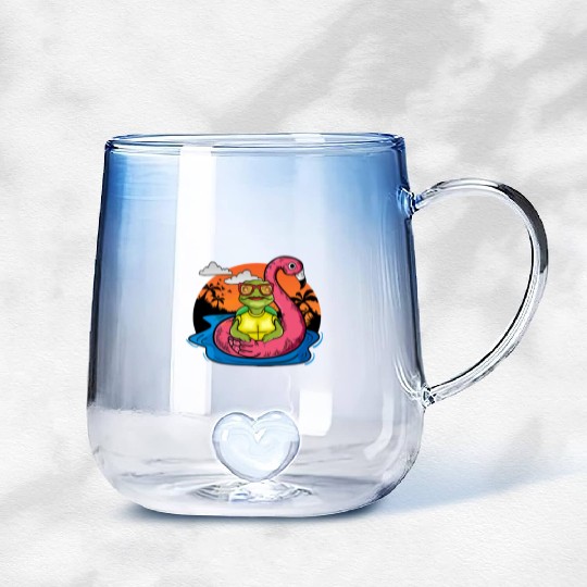 Funny Sea Turtle Swimming Flamingo Pool Sea Turtle Gradient Glass Mugs
