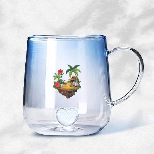 Tropical Island Hut Hibiscus and Orchids Gradient Glass Mugs