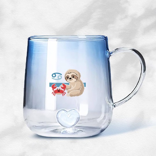 Cancer Zodiac Sloth with Adorable Crab Gradient Glass Mugs