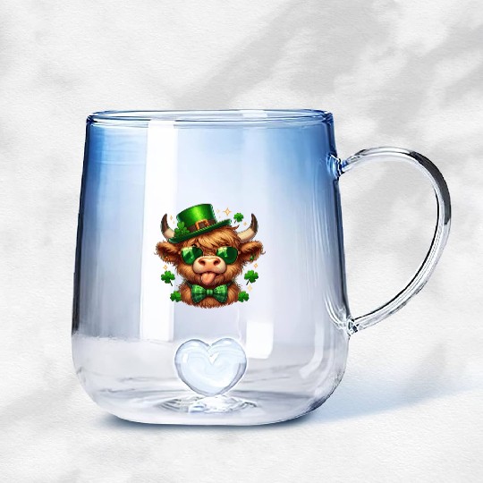 St Patricks Day Gradient Glass Mugs - Irish Lucky cow