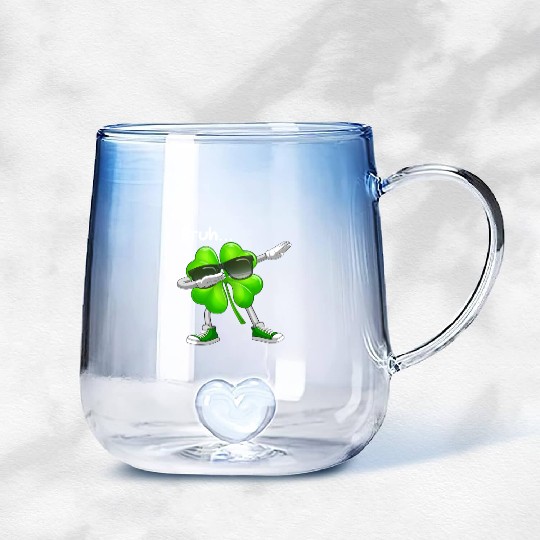 Bruh Dabbing Shamrock - Funny St Patricks Day Gradient Glass Mugs