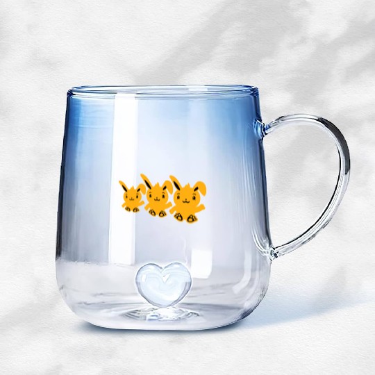 3 Rabbits Three Friends Team Crew Waving Sitting Gradient Glass Mugs