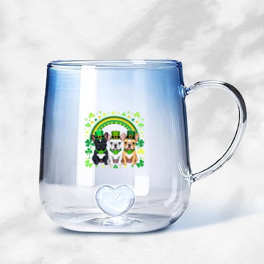 St Patricks Day French Bulldogs Dog Frenchie gifts Gradient Glass Mugs