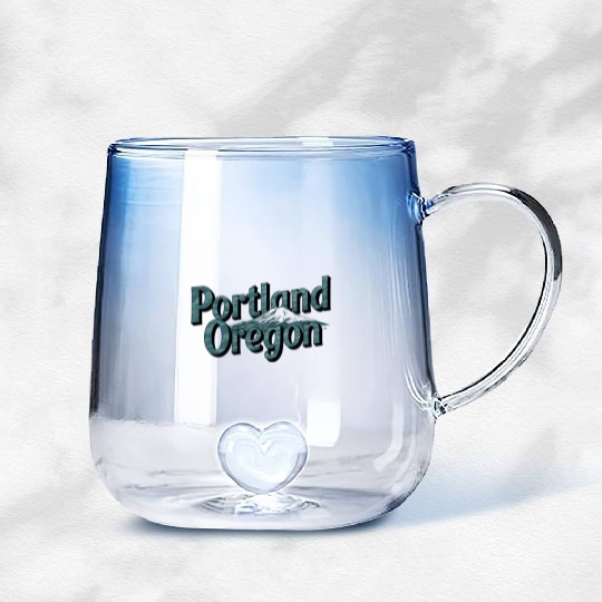 Portland Oregon Scenic Typography with Mountain Gradient Glass Mugs
