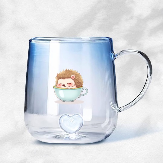 Cute hedgehog relaxing in a light blue cup Gradient Glass Mugs