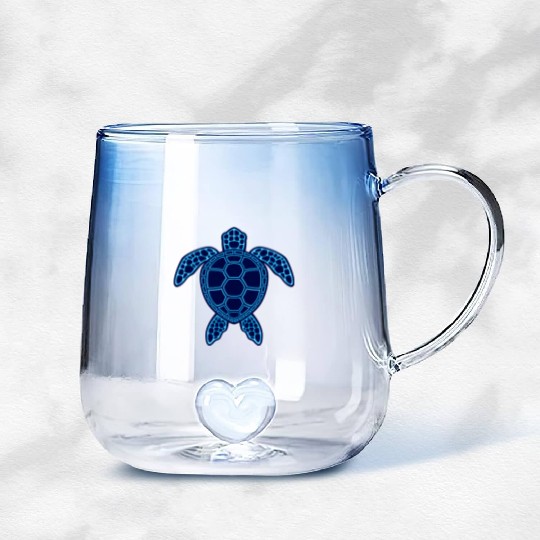 Blue Neon Lava Sea Turtle Design Gradient Glass Mugs