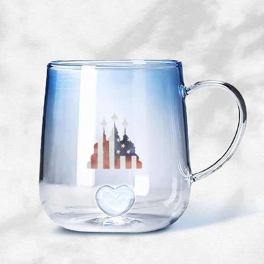 Patriotic Flyby F-22 Raptor Gradient Glass Mugs