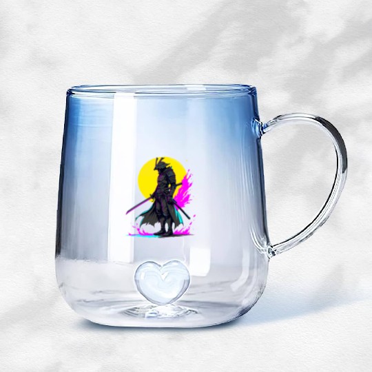 Cyberpunk Samurai Warrior Neon Art Design Gradient Glass Mugs