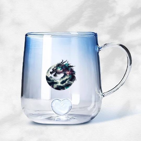 Zen Black Chinese Dragon Gradient Glass Mugs