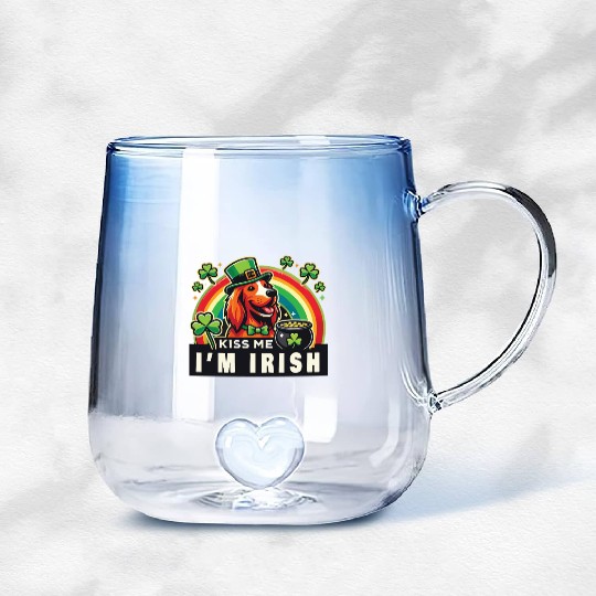 Kiss Me I'm Irish Dog St. Patrick's Day Gradient Glass Mugs