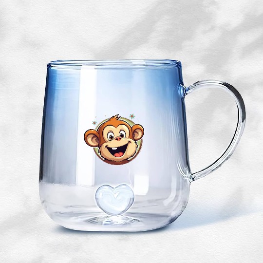 Cute Cartoon Monkey Face Gradient Glass Mugs