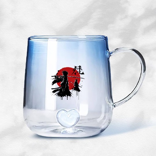 Shadow Samurai Warriors Under Blood Moon Gradient Glass Mugs