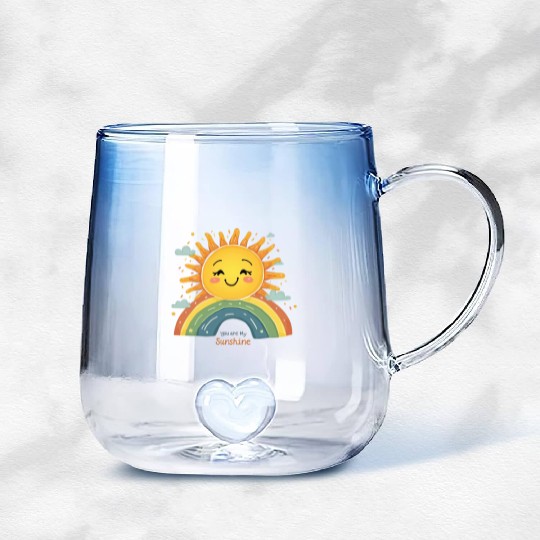 You Are My Sunshine – Happy Sun & Rainbow Design Gradient Glass Mugs