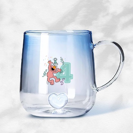 Sesame Street Birthday Design With Elmo 4 Years Gradient Glass Mugs