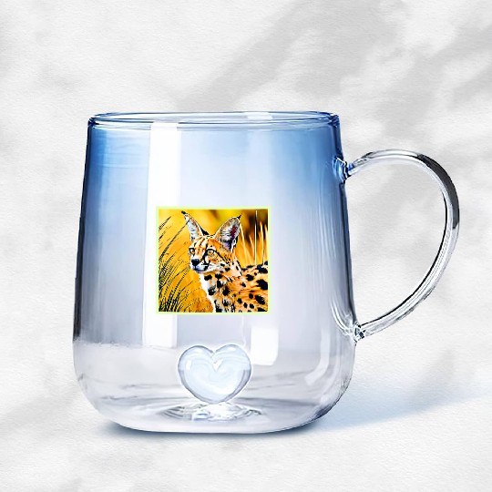 Vivid Cheetah in Golden Savannah Artwork Gradient Glass Mugs