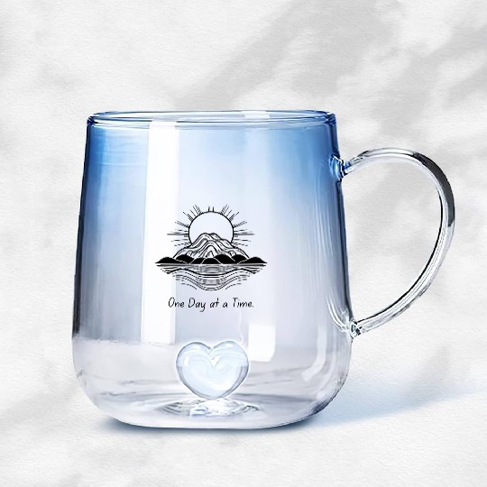 One Day at a Time – Motivational Calm Design Gradient Glass Mugs
