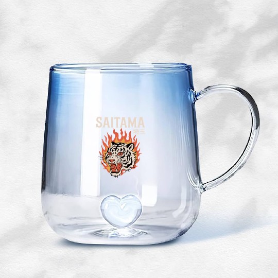 Vintage Saitama Gradient Glass Mugs – Bold Tiger Tattoo Design