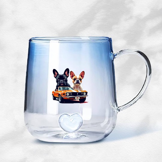 French Bulldogs with Classic Muscle Car – Retro Vi Gradient Glass Mugs